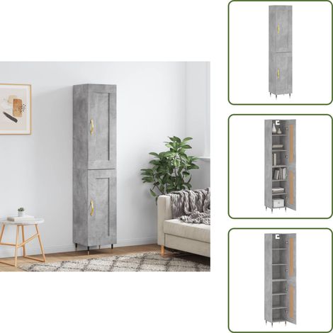 Highboard Betongrau 34,5x34x180 cm Holzwerkstoff - Sideboard - Hochschrank - Wohnraumgestaltung - Aufbewahrungslösung - Betongefarben (1/5)