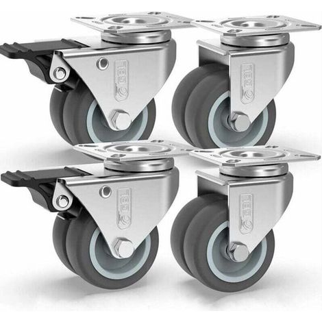 4 Stück Möbelrollen, 50-mm-Lenkrollen mit und ohne Bremsen, Möbelrollen, Möbelfüße, Möbelrollen und -räder - Crezuo