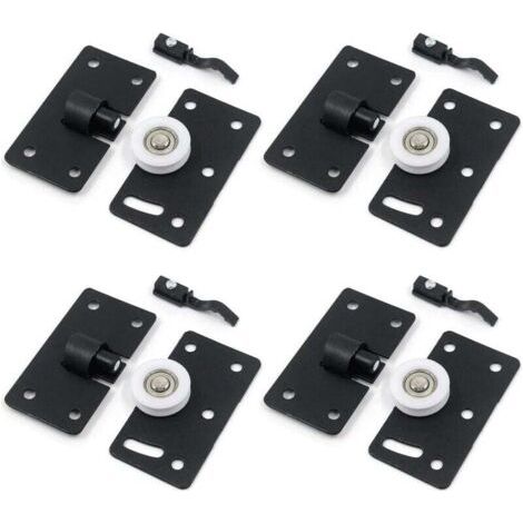 4 Ensembles de Rouleau de Porte Coulissante, Roues de Rouleau de Meubles, Kits de Piste D'engrenage de Roues en Nylon Muets, pour Fenêtre de Placard Armoire Penderie (Noir)