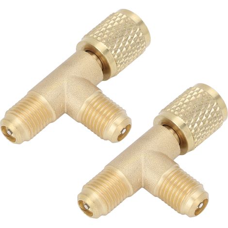 2 Adaptateurs T à Coupleur Rapide – Noyau Valve Laiton 1/4" SAE pour R22 R12 R134, Structure Robuste Réfrigérant (1/5)