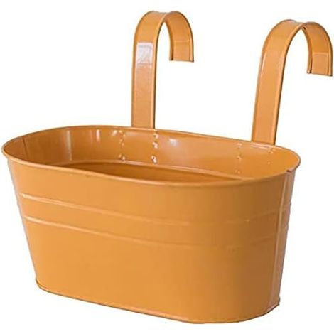 Macetas colgantes de metal, gancho extraíble, macetero para balcón o jardín 27 x 21 x 14,5 cm amarillo (1/5)