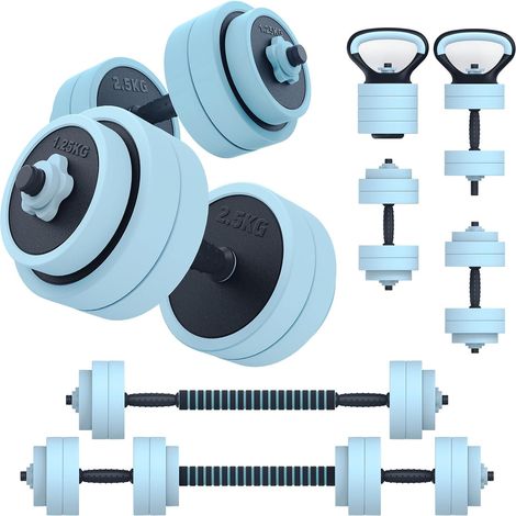 Haltère Réglable 20 kg Ensemble d'haltères 4 en 1 Haltères Musculation, Pompes et Kettlebell, Set d'haltères Réglables, Dumbbell, Haltère et Barre pour le Fitness à Domicile (1/5)