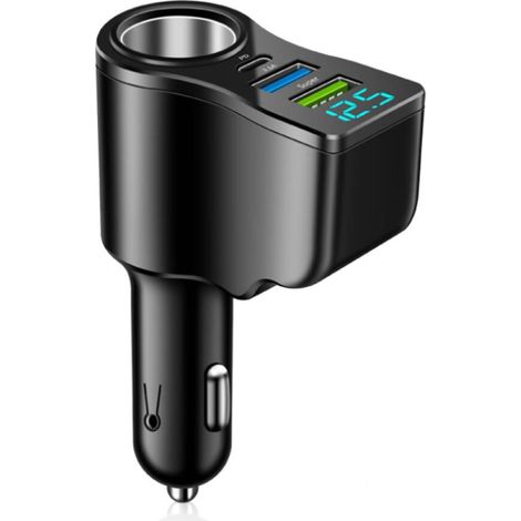 Répartiteur USB 4 en 1 pour allume-cigare 106 W avec chargeur rapide PD & QC3.0 30 W 12 V/24 V avec indicateur de tension LED, accessoire universel pour iPhone, Samsung, tablette, caméra embarquée (1/5)