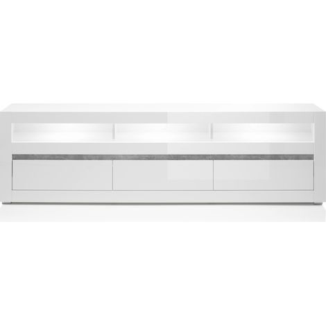 TV-Lowboard COGO-61 modernes Design in weiß Hochglanz inkl. LED und Griffmulden in Betonoptik  BxHxT: 217x63x42cm (1/5)