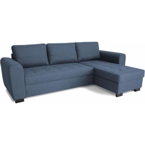 Canapé d'angle fixe réversible 4 places - Tissu Bleu - L245 x P150 x H86 cm - HAMILTON - Fabriqué en Ukraine (1/5)