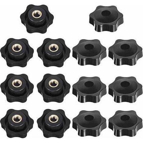 Bouton de Serrage Tête étoile, Étoile Tête Écrous De Serrage Bouton, Serrage Écrous Poignée Forme Étoile, Bouton De Serrage De Filetage, pour Machine-outil, Noire, M6, 14 Pièces (1/4)
