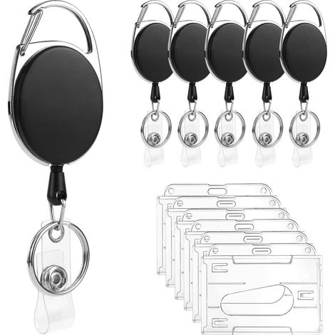 Porta badge retrattile, portachiavi retrattile a 6 pezzi, avvolgitore retrattile da 70 cm per carte d'identità con clip da cintura e gancio di bloccaggio