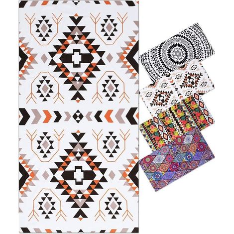 Plage Microfibre Anti Sable Homme Femme - Serviette Piscine de Bain, Couverture de Plage pour Natation Sport, Super Absorbant, 180x90 cm, Blanc Mandala (1/5)