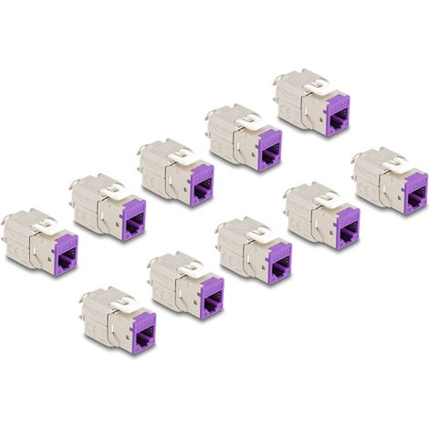 Delock MÃ³dulo Keystone RJ45 hembra a LSA Cat.6A montaje sin herramientas violeta juego 10 piezas