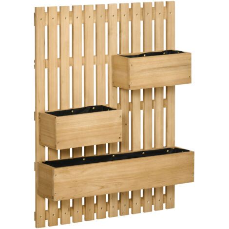 Pair Jardinière avec treillis, bac surélevé mobile en bois massif, 60 x 16 x 80 cm, idéale pour terrasse et balcon, coloris naturel (1/5)