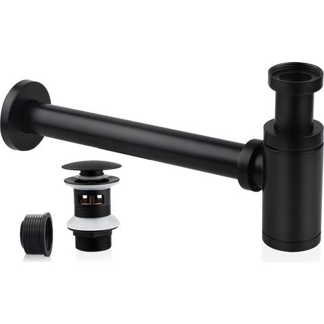 LaBlanc Spülbeckenablauf mit Stöpsel, universeller Edelstahl-Siphon 1 1/4 x 32 mm, Badezimmerablauf, Metall-Spülbeckenablauf, verstellbarer Spülbeckenablauf, schwarz (1/5)