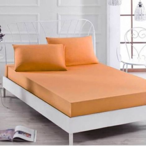 Couvre-lit élastiqué, KDF, 100 % coton, 160 x 200 cm, orange (1/2)