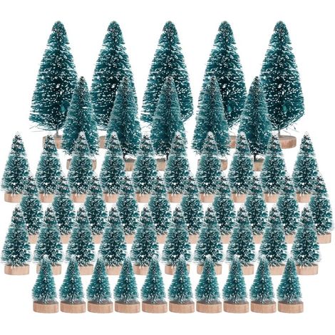50 mini árboles de Navidad artificiales con nieve y adornos de escarcha para decoración de fiestas y proyectos de bricolaje. (1/4)