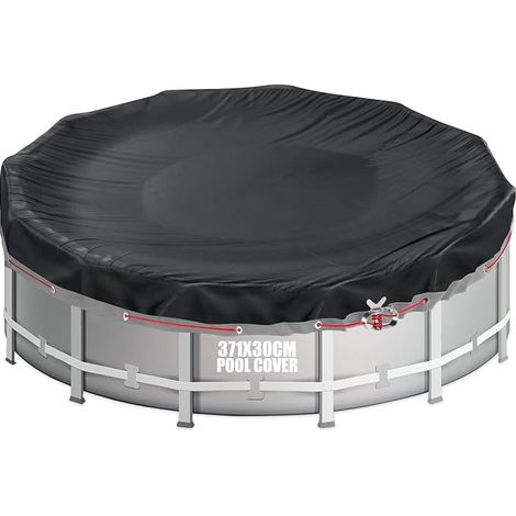 Bâche de Piscine Ronde 320-366 cm Bâche de Piscine Ø371 cm Résistant aux Déchirures Bâche de Protection Piscines (Œillets Noirs) (1/5)