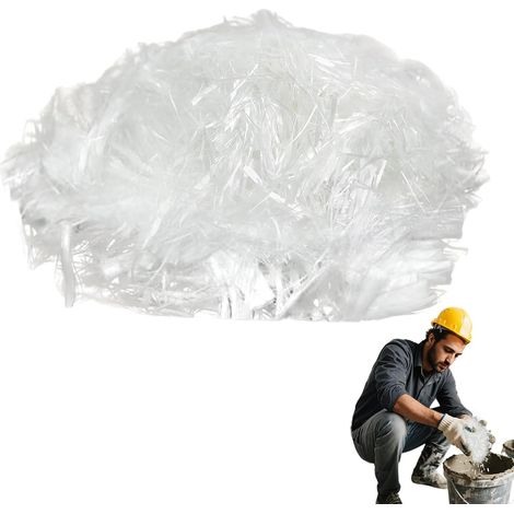 Béton renforcé de fibres de verre - Fibre de verre 6 mm pour ciment, mortier et béton - Renforcement anti-fissures et imperméabilisation - 2,2 lb - Blanc (1/5)