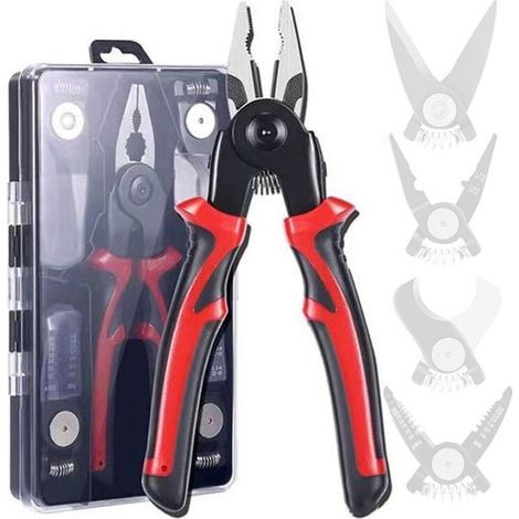Jeu de pinces à têtes interchangeables multifonctionnelles 5 en 1, outils de maintenance électronique polyvalents pour dénuder l'étau en fil d'acier pour électricien (1/4)
