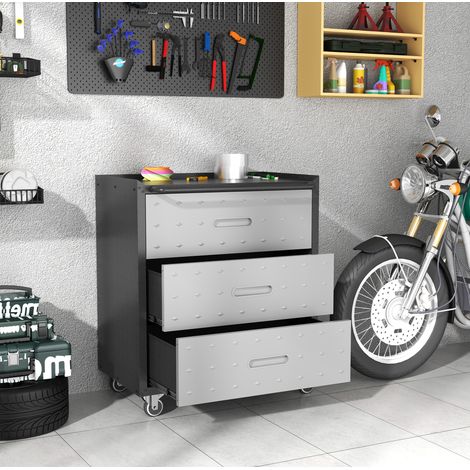 Caisson à outils 75x42x88 cm en métal noir/gris 3 tiroirs sur roulettes pour garage – MEUBLIV (1/5)