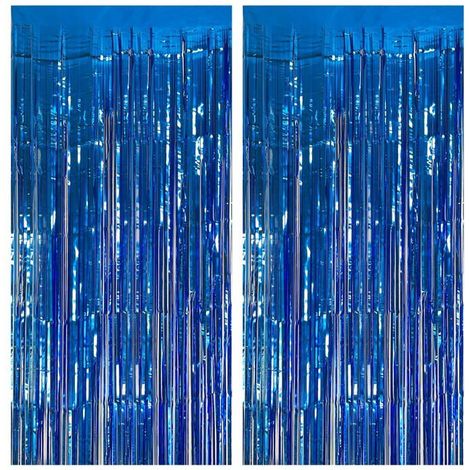 Rideaux de fond - SONGHUI - Lot de 2 - Bleu métallisé - 1 x 2 m - Franges brillantes réutilisables (1/5)
