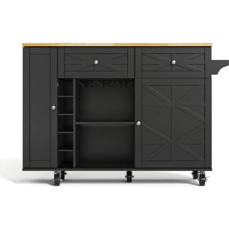 Isla de cocina negra con tablero abatible 120 x 45(70) x 89 cm en MDF (1/5)