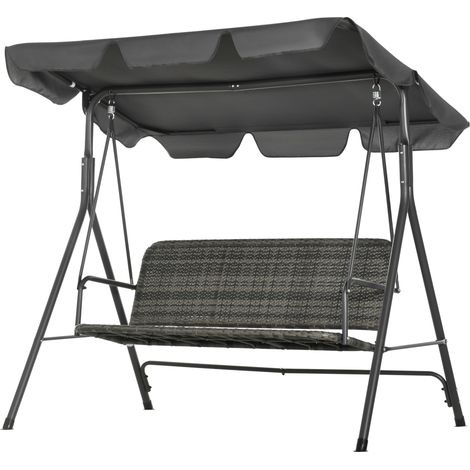 Outsunny Dondolo 3 Posti in Rattan PE con Tettuccio Regolabile Grigio (1/5)