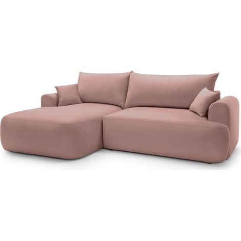 Selsey OVO - Ecksofa mit Schlaffunktion, Stauraum und Samtbezug, Hellrosa, links (1/5)