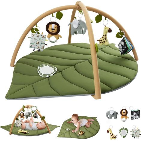 Tapis Éveil Bébé - 6 Jouets - Polyester - Arche Amovible - Développement Moteur - Vert Forêt 135x94cm (1/5)