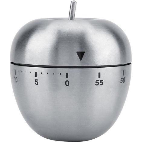 Minuteur mécanique en acier inoxydable en forme de pomme, compte à rebours de 60 minutes, outil de cuisine (1/4)