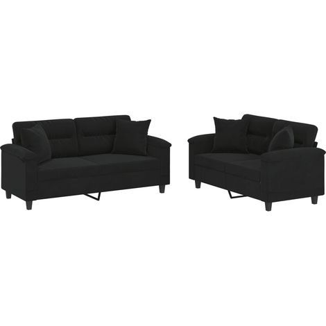 Maison Exclusive - Ensemble de canapés 2 pcs avec coussins Noir Tissu microfibre