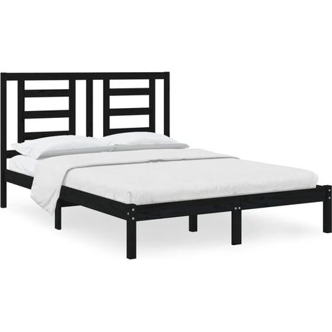 Cadre de lit (matelas non inclus), noir, 140x190 cm, pin massif. (1/5)