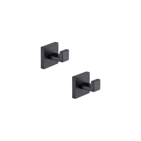 Ganci portasciugamani neri opachi, set di 2 ganci appendiabiti e per vestiti in acciaio inox, robusti ganci da parete per bagno e cucina, staffa da parete moderna in stile quadrato - Crezuo
