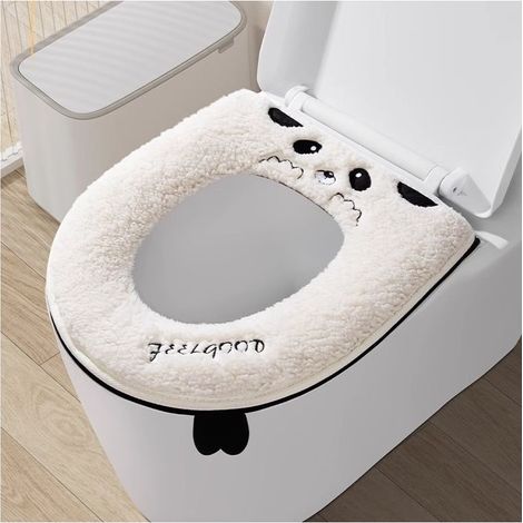 Weicher, warmer und gepolsterter Toilettensitzbezug, dickeres Toilettensitzkissen für das Badezimmer, aus dehnbarem und waschbarem Fasergewebe, wiederverwendbar und einfach zu montieren. (1/5)
