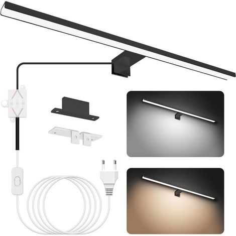 Lampe Miroir Salle de Bain LED 15W 60cm Double Température de Couleur 4000K 6000K, 1500LM Indice D'étanchéité IP44 Applique Murale Salle de Bain, Luminaire Salle de Bain, Spot Salle de Bain,Noir (1/5)