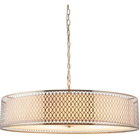 Endon Cordero Suspension cylindrique en nickel satiné, tissu blanc et verre dépoli, 5 ampoules E27