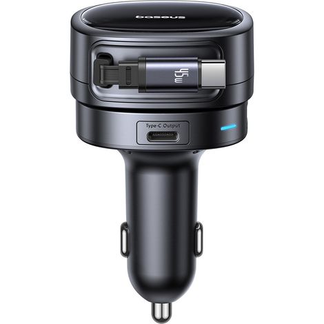 Caricabatterie da auto USB-A USB-C con cavo USB-C retrattile da 60 W - Nero (1/5)