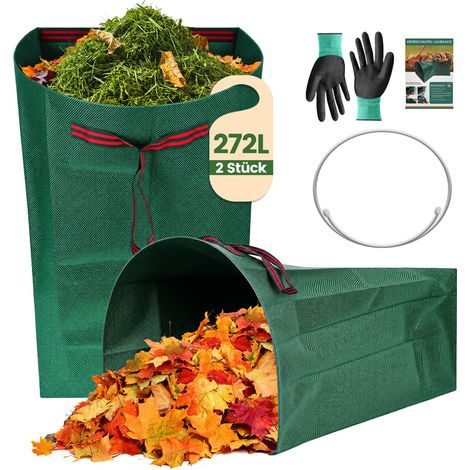 Gartenabfallsack je 272 Liter 50 kg Belastbarkeit doppelte Nähte 3 stabile Griffe robust abwaschbar Garten Rasensack Gartentasche Laubsack 2x Laubsack (1/5)