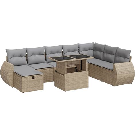 Maison Exclusive - Set Divano da Giardino 9 pz con Cuscini Beige in Polyrattan (1/5)