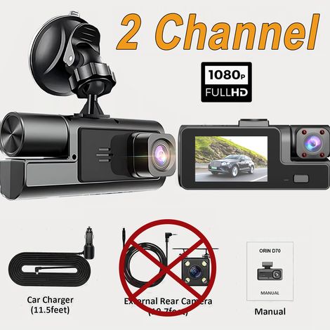 (Carte SD 32 Go, 2 objectifs) Caméra embarquée DVR 1080p avec vision nocturne et enregistrement de stationnement 24h/24 (1/5)