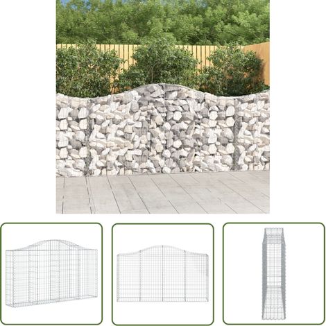 The Living Store Panier de gabions arqué 200x30x100/120 cm Fer galvanisé - Paniers De Gabions - Mur De Gabions - Clôture De Jardin - Décoration Extérieure - Barrieres De Jardin (1/5)