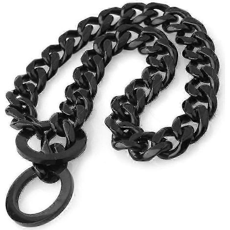 Vergoldete Hundehalsbandkette mit Stahlschnalle, kubanische Glieder, aus schwarzem Edelstahl. (1/5)