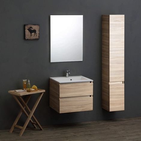 Mueble De Baño Suspendido 60Cm 2 Cajones Roble Natural Valentina (1/5)