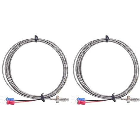 Lot de 2 capteurs de température de type K, câble de mesure de température de 2 m, plage de mesure de la température de 0 à 600 ℃, filetage fixe M6 (1/5)