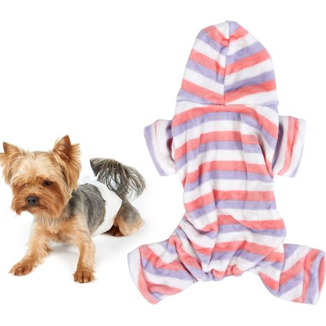 Vêtement Pour Chien Et Chat - Polaire Rayée À Capuche Avec Boutons - Automne Hiver - 5 Tailles Disponibles (1/5)
