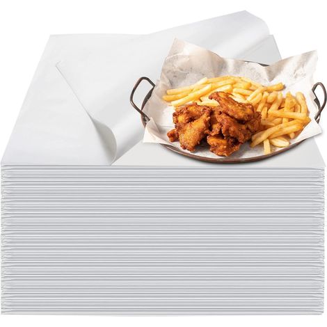 100 feuilles de papier sulfurisé 30,5 x 30,5 cm, feuilles de papier ciré pour paniers alimentaires, feuilles de papier sulfurisé prédécoupées pour la cuisson des biscuits, papier d'emballage résistant