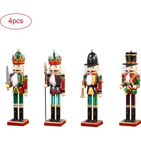 Lot de 4 soldats de noix de Noël en bois de 30 cm, sur support, décoration intérieure, cadeau de Noël (1/5)