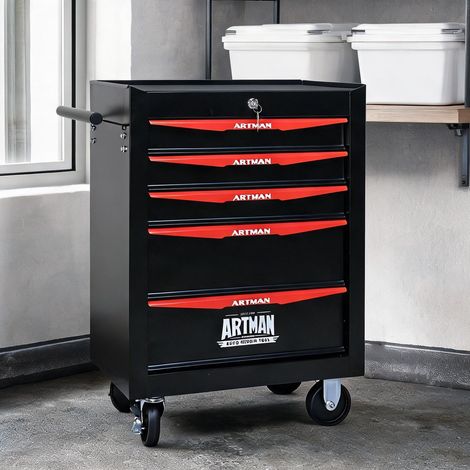Servante d'atelier coloris noir rouge en acier 60 x 33 x 77,5 cm (1/5)