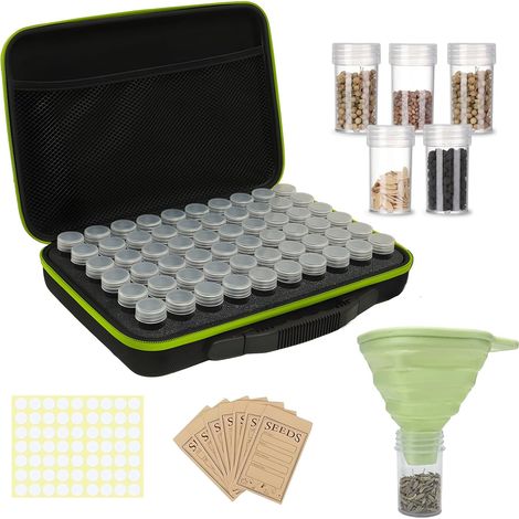 Organisateur 60Fentes pour Jardinage,Sac Zippé,Étiquettes,Entonnoirs,Pince à Épiler,Sachets Papier Rangement pour Petits Sachets de Plantation (Tomates, Fleurs,Herbes, Légumes),Anti-Lumière (1/5)