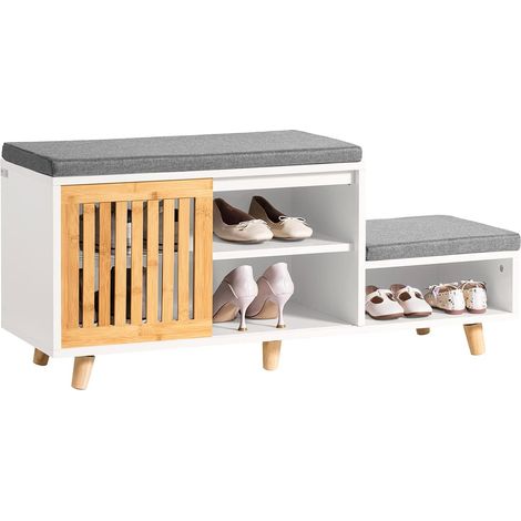 SoBuy Shoe Cabinet Shoe Storage Organizer with 2 Seats and Sliding Door,FSR125-WN