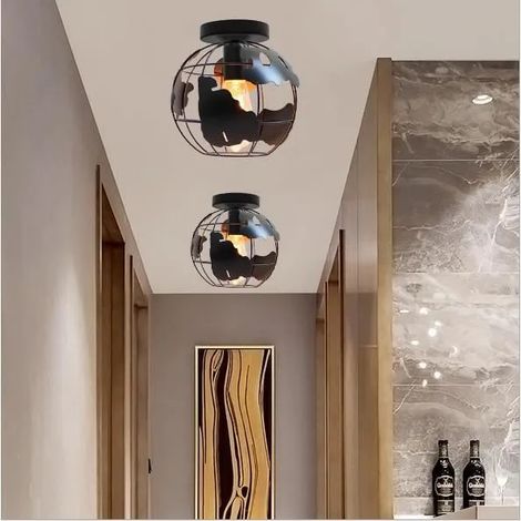 2PCS Plafonnier Retro en Métal Noir Lampe Plafonnier Industrielle Salon pour Salon Chambre Entree (1/4)