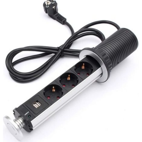 Presa elettrica per piano di lavoro, scrivania, base rialzata, presa USB da scrivania, presa a scomparsa da scrivania, standard europeo (3 prese) (1/3)