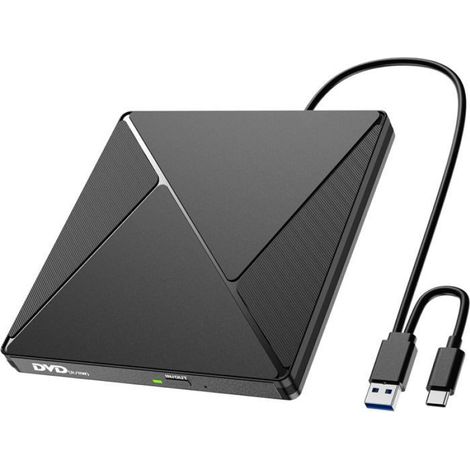 1 Lecteur CD/DVD Externe, USB 3.0 et USB-C, Graveur Optique Portable, +/-RW, Mince pour PC Bureau et Portable (1/5)